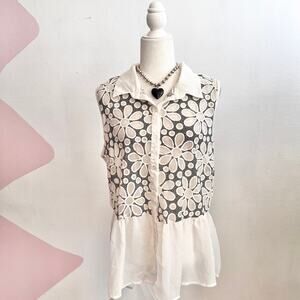 White 3D Flower Mesh‎ Sheer Top Y2K Fairycore Coquette Bridal XL